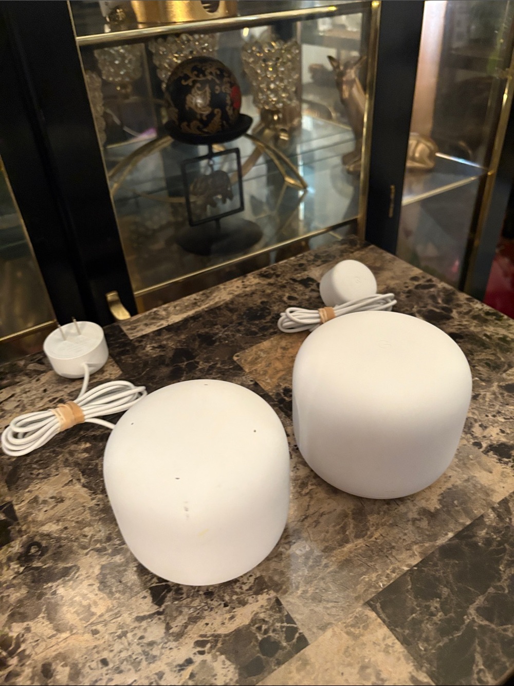 Pair of White Google Nest Wi-Fi Mesh Router & Point W/ Build In Speaker